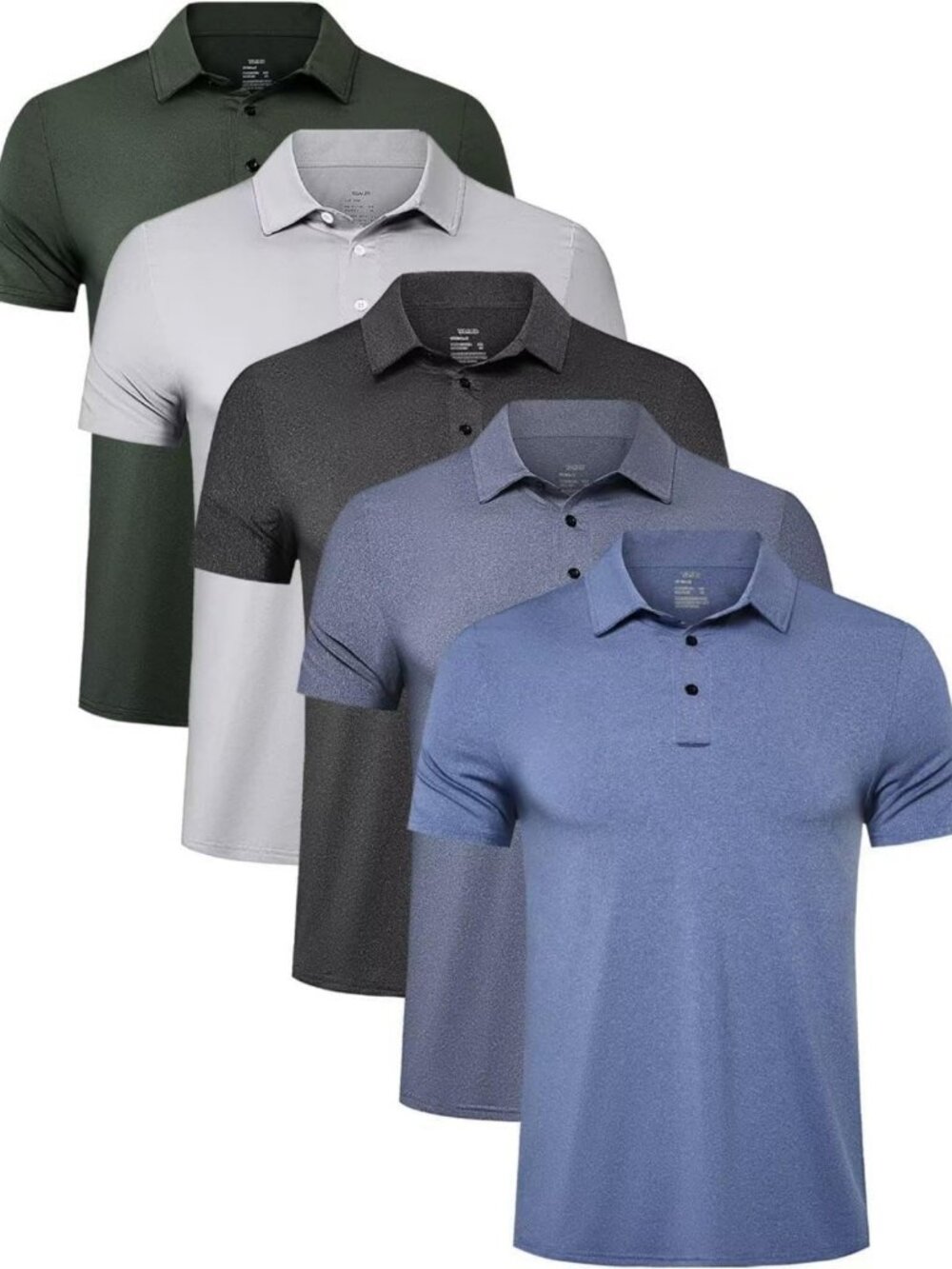 5 Pack Men's Short Sleeve Polo Shirts - Performance Golf Tees, Casual Style